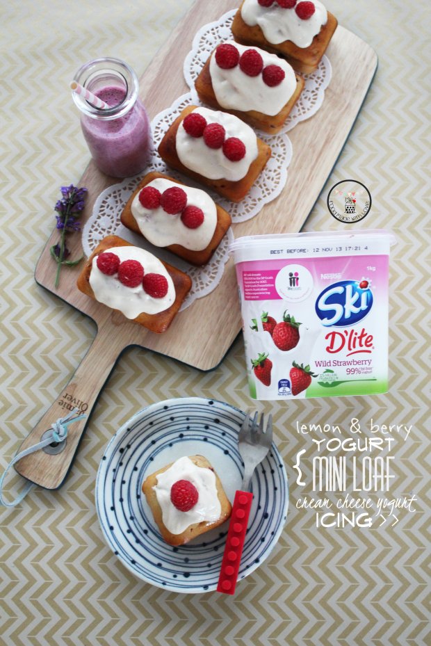 Lemon & Berry yogurt mini loaf with cream cheese and yogurt icing
